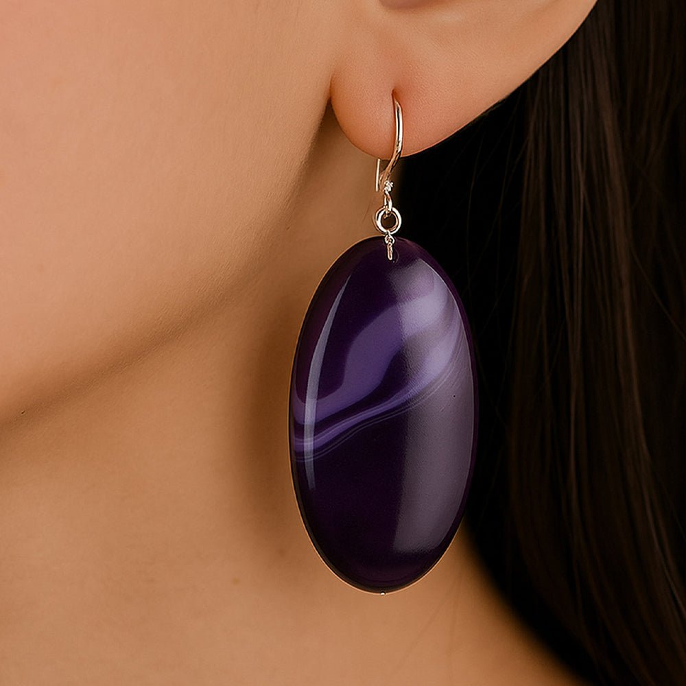 Purple Agate Slab Sterling Silver Statement Earrings - Barse Jewelry