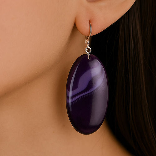 Purple Agate Slab Sterling Silver Statement Earrings - Barse Jewelry