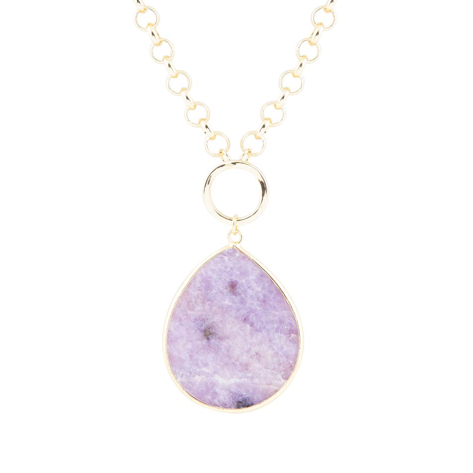 Purple Amethyst Teardrop Golden Chain Necklace - Barse Jewelry