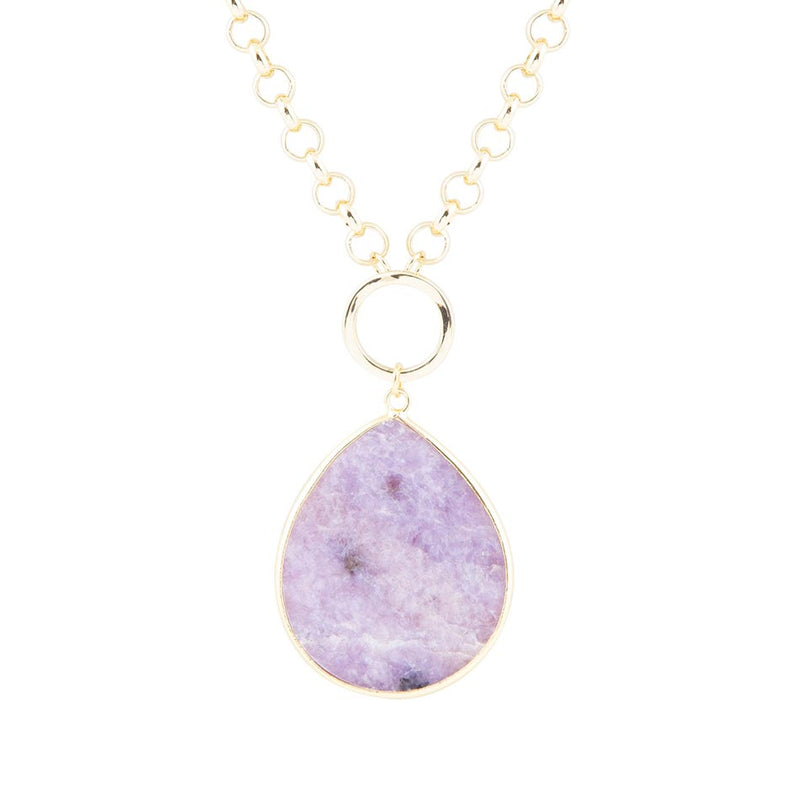 Purple Amethyst Teardrop Golden Chain Necklace - Barse Jewelry