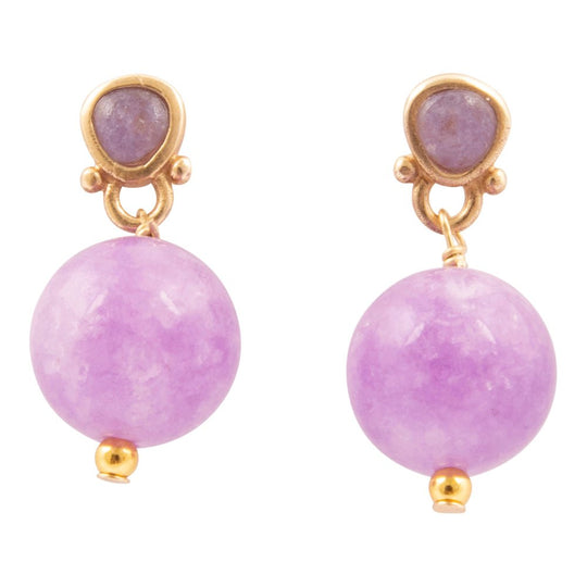 Purple Quartz Golden Drop Post Earrings