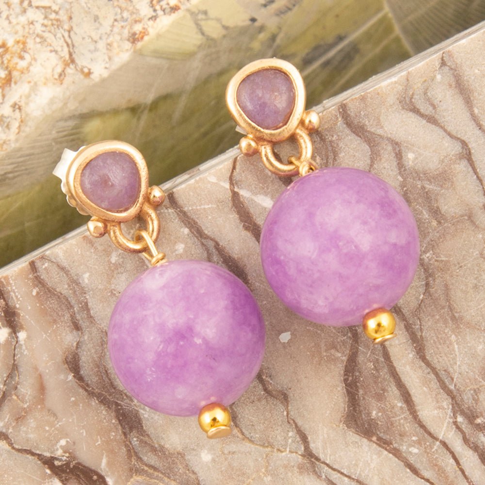 Purple Quartz Golden Drop Post Earrings - Barse Jewelry