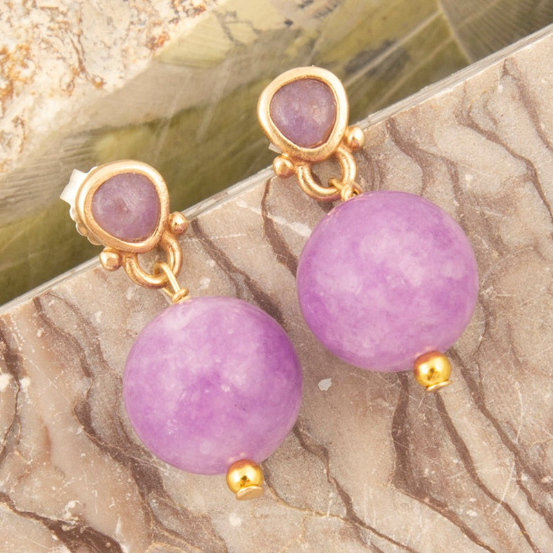 Purple Quartz Golden Drop Post Earrings - Barse Jewelry