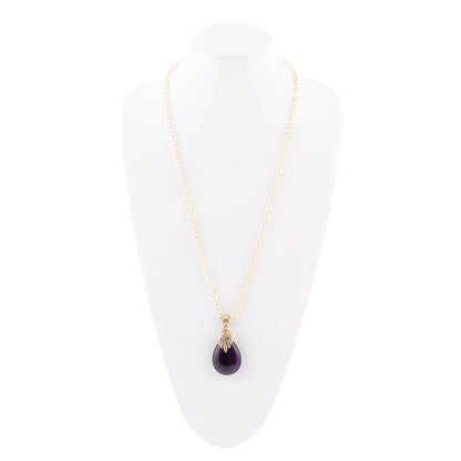 Purple Quartz Tear Drop Glden Pendant Necklaces - Barse Jewelry