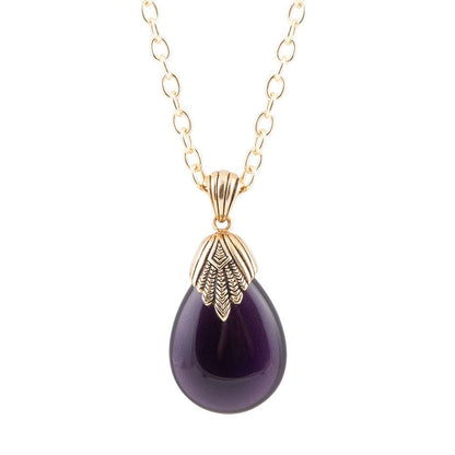 Purple Quartz Tear Drop Glden Pendant Necklaces - Barse Jewelry