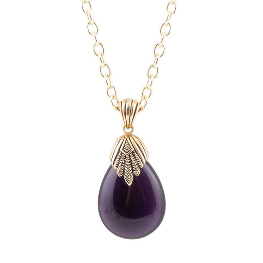Purple Quartz Teardrop Golden Pendant Necklace