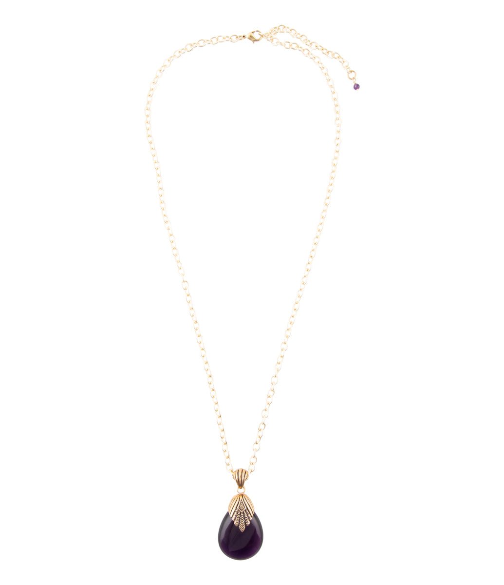 Purple Quartz Teardrop Golden Pendant Necklace - Barse Jewelry