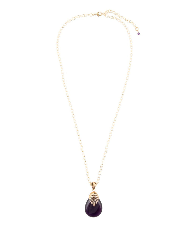 Purple Quartz Teardrop Golden Pendant Necklace - Barse Jewelry