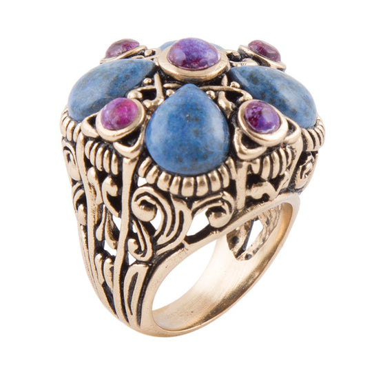 Purple Turquoise and Blue Lapis Golden Statement Ring