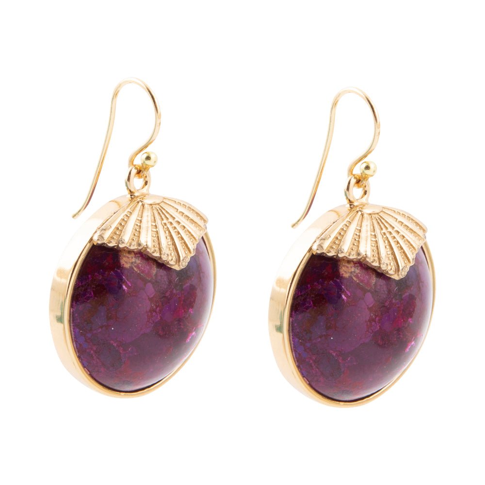 Purple Turquoise Circle Golden Earrings - Barse Jewelry