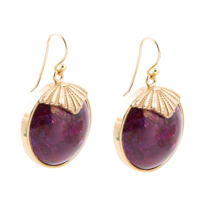 Purple Turquoise Circle Golden Earrings - Barse Jewelry
