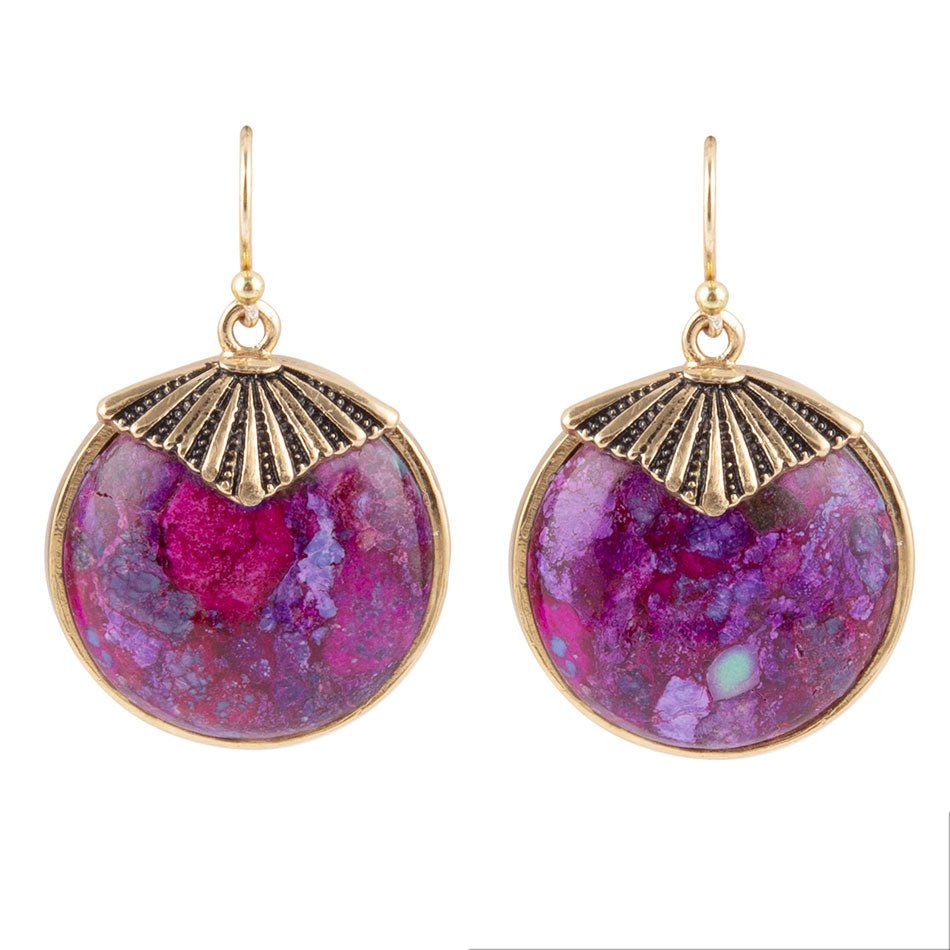 Purple Turquoise Circle Golden Earrings - Barse Jewelry