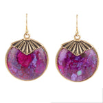 Purple Turquoise Circle Golden Earrings - Barse Jewelry