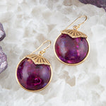 Purple Turquoise Circle Golden Earrings - Barse Jewelry