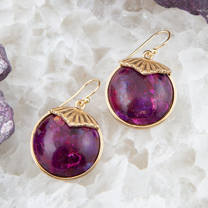 Purple Turquoise Circle Golden Earrings - Barse Jewelry