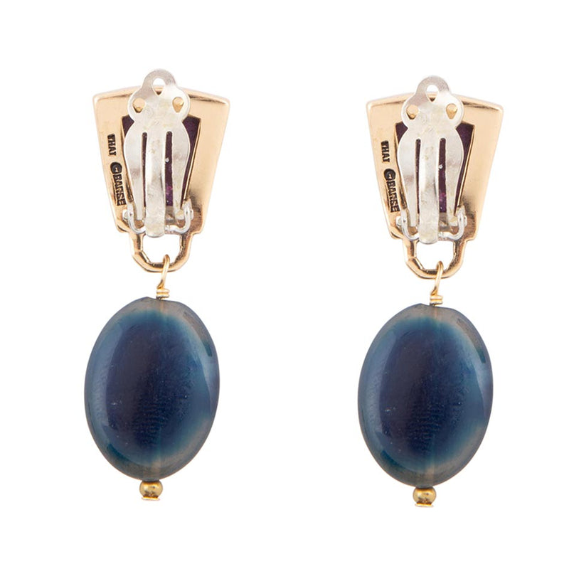 Purple Turquoise Indigo Golden Clip Earrings - Barse Jewelry