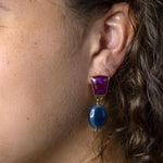 Purple Turquoise Indigo Golden Clip Earrings - Barse Jewelry
