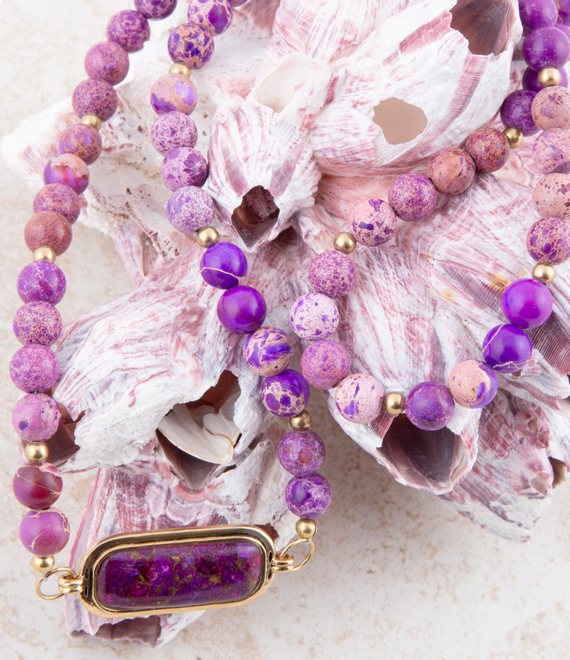Purple Turquoise Linked Golden Necklace - Barse Jewelry