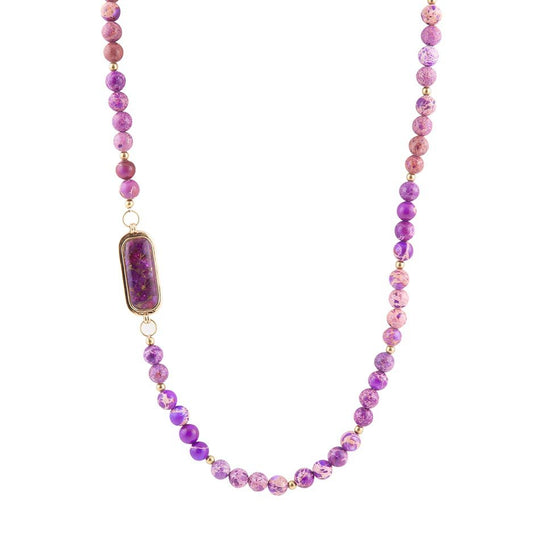 Purple Turquoise Linked Golden Necklace