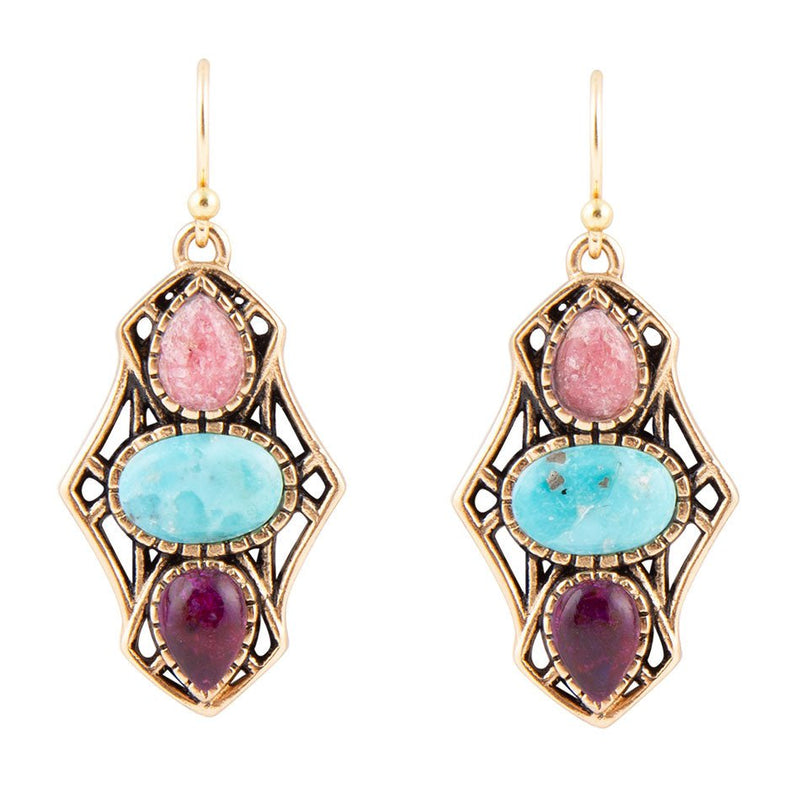 Purple Turquoise Triple Dot Golden Earrings - Barse Jewelry