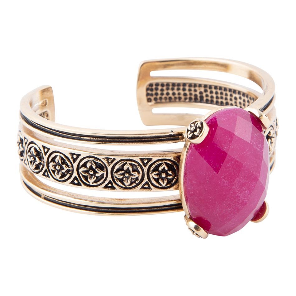 Raspberry Quartz Golden Statement Cuff Bracelet - Barse Jewelry