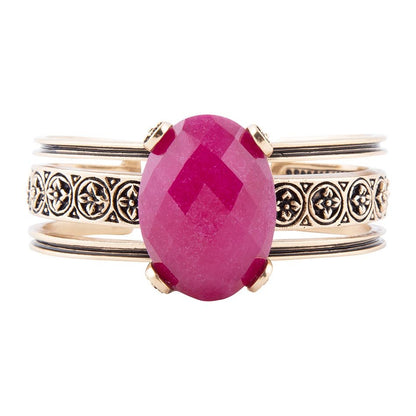 Raspberry Quartz Golden Statement Cuff Bracelet - Barse Jewelry
