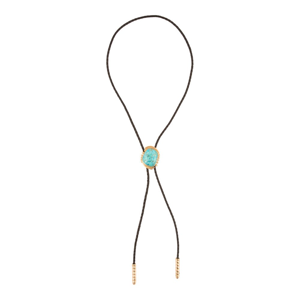 Rawlins Blue Turquoise Black Leather Golden Bolo Necklace - Barse Jewelry