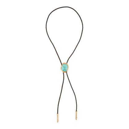 Rawlins Blue Turquoise Black Leather Golden Bolo Necklace - Barse Jewelry