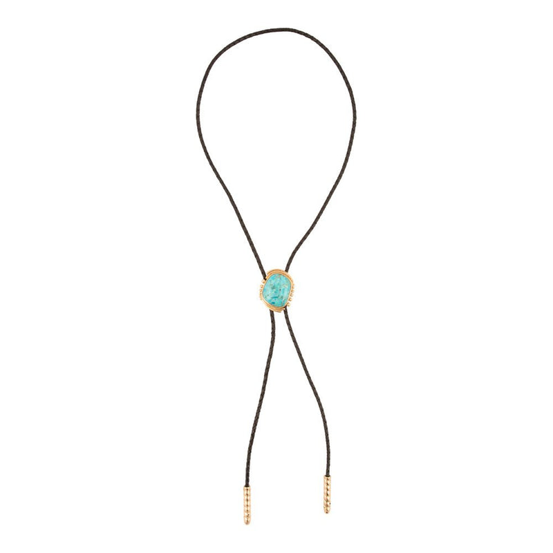 Rawlins Blue Turquoise Black Leather Golden Bolo Necklace - Barse Jewelry