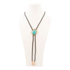 Rawlins Blue Turquoise Black Leather Golden Bolo Necklace - Barse Jewelry