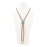 Rawlins Blue Turquoise Black Leather Golden Bolo Necklace - Barse Jewelry