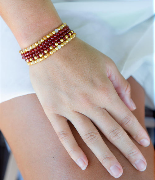 Red Carnelian and Yellow Jade Golden Stretch Bracelet Set - Barse Jewelry