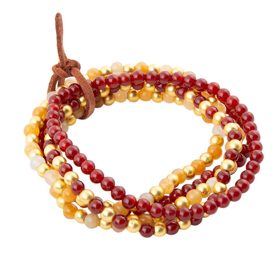 Red Carnelian and Yellow Jade Golden Stretch Bracelet Set - Barse Jewelry