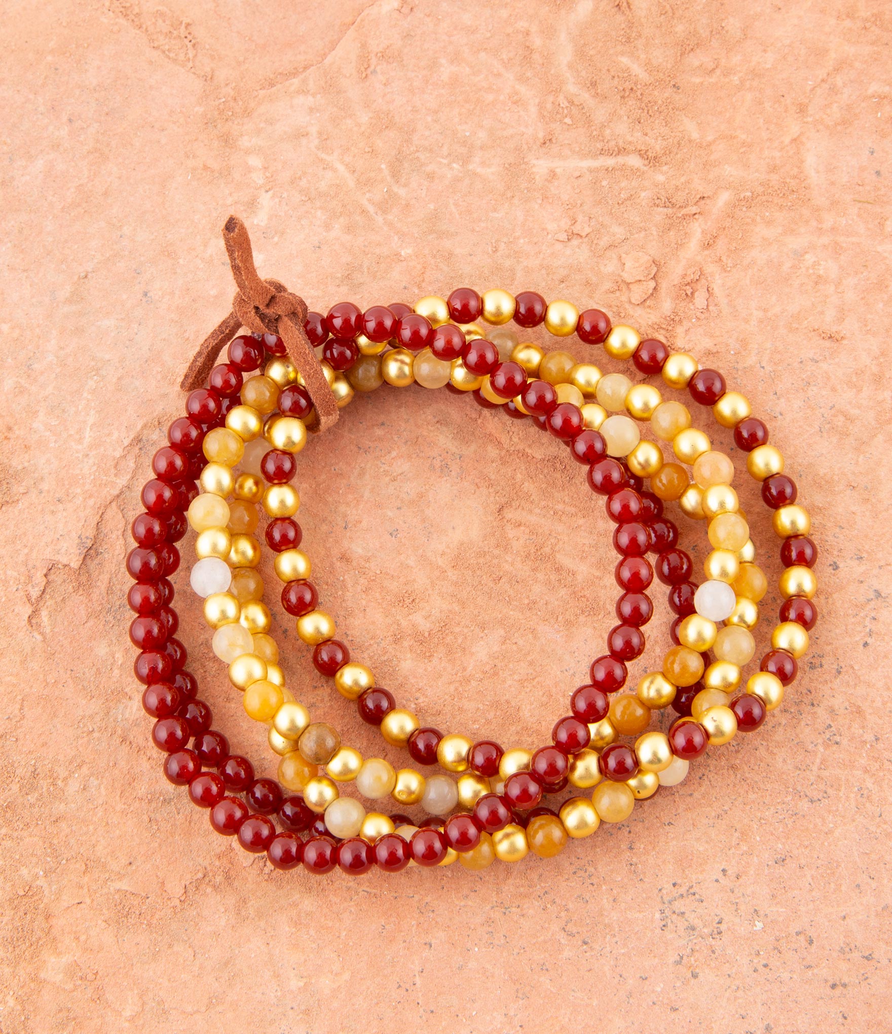Red Carnelian and Yellow Jade Golden Stretch Bracelet Set - Barse Jewelry
