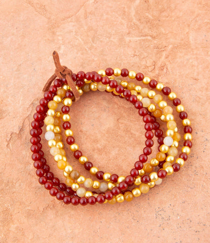 Red Carnelian and Yellow Jade Golden Stretch Bracelet Set - Barse Jewelry
