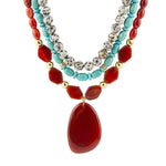 Red Carnelian Colorful Golden Pendant Necklace - Barse Jewelry