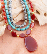 Red Carnelian Colorful Golden Pendant Necklace - Barse Jewelry