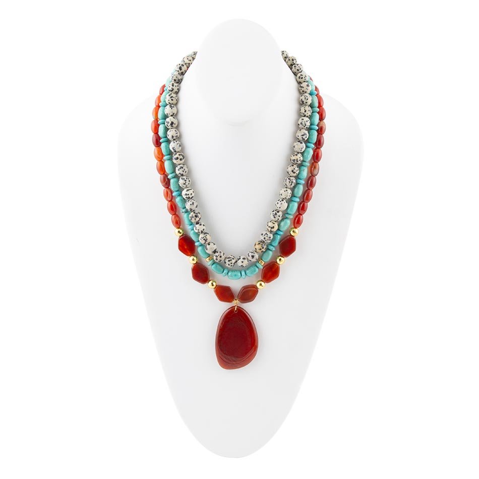 Red Carnelian Colorful Golden Pendant Necklace - Barse Jewelry
