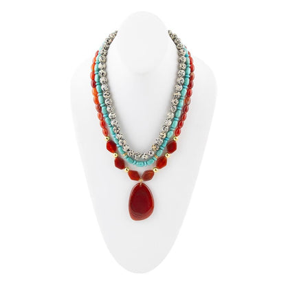 Red Carnelian Colorful Golden Pendant Necklace - Barse Jewelry