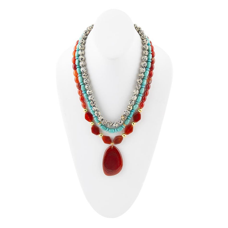 Red Carnelian Colorful Golden Pendant Necklace - Barse Jewelry