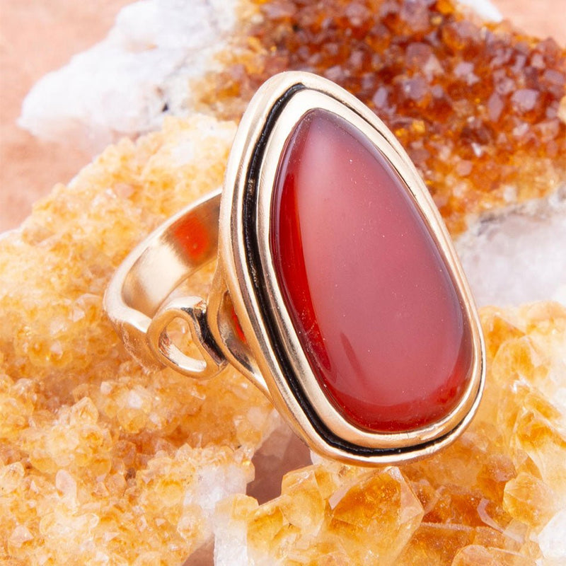 Red Carnelian Golden Statement Ring - Barse Jewelry