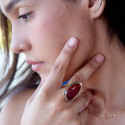 Red Carnelian Golden Statement Ring - Barse Jewelry