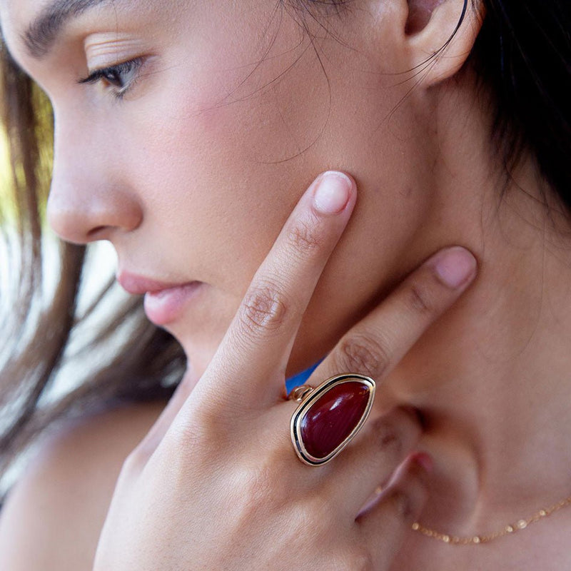 Red Carnelian Golden Statement Ring - Barse Jewelry