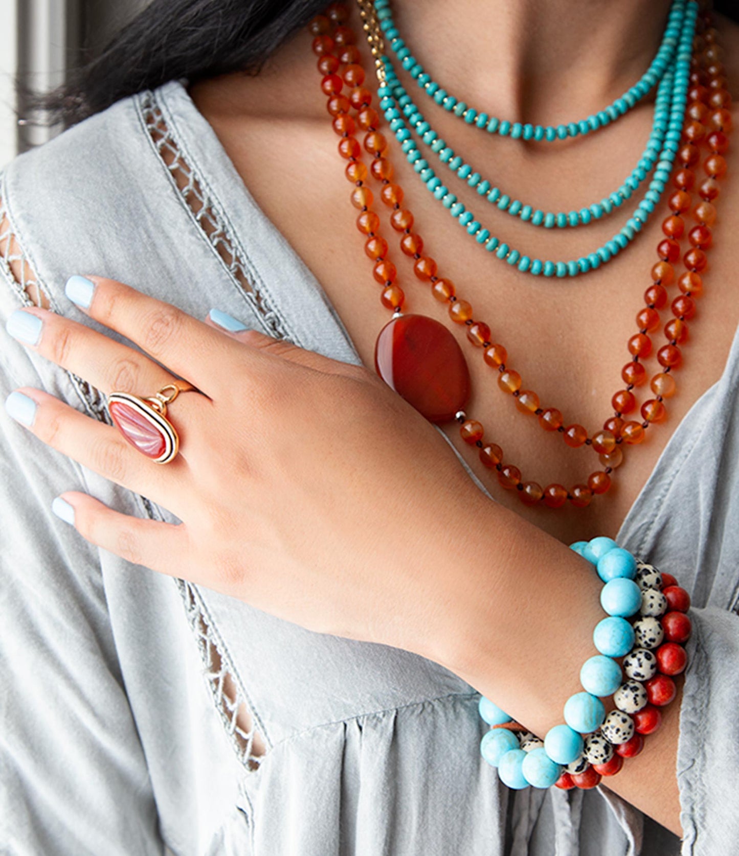 Red Carnelian Golden Statement Ring - Barse Jewelry