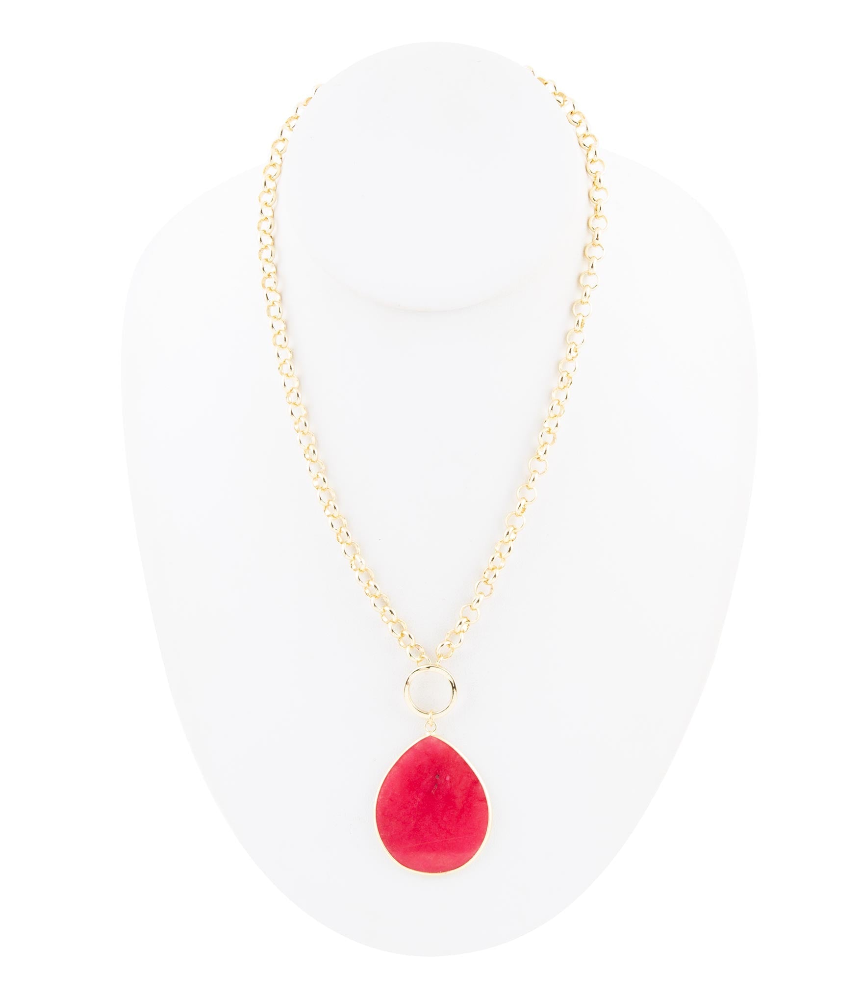 Red Jade Teardrop Golden Chain Necklace - Barse Jewelry