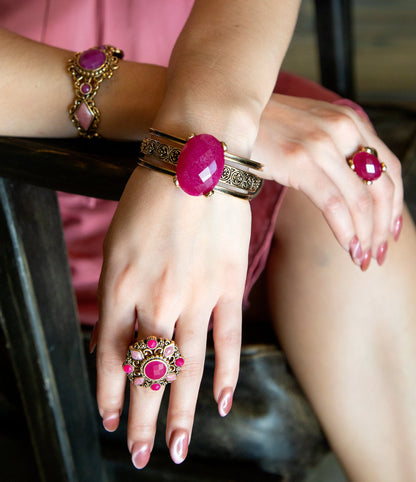 Red Raspberry Quartz Golden Statement Cuff Bracelet - Barse Jewelry