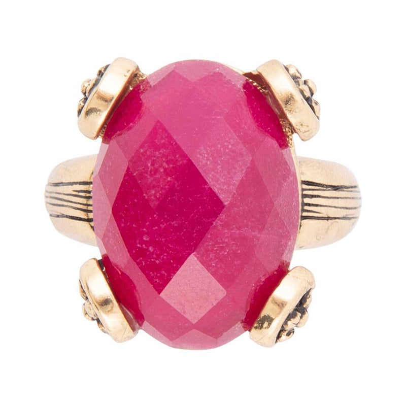 Red Raspberry Quartz Golden Statement Ring - Barse Jewelry