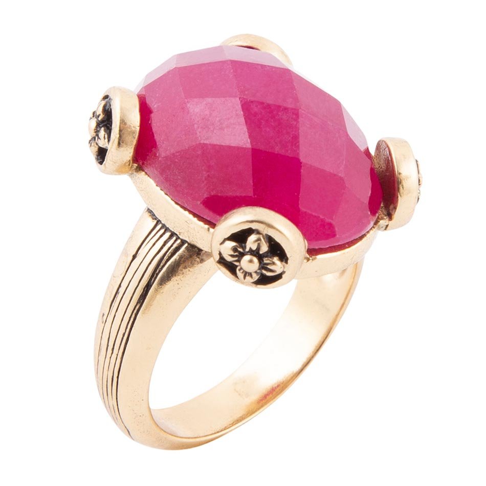 Red Raspberry Quartz Golden Statement Ring - Barse Jewelry