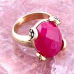 Red Raspberry Quartz Golden Statement Ring - Barse Jewelry
