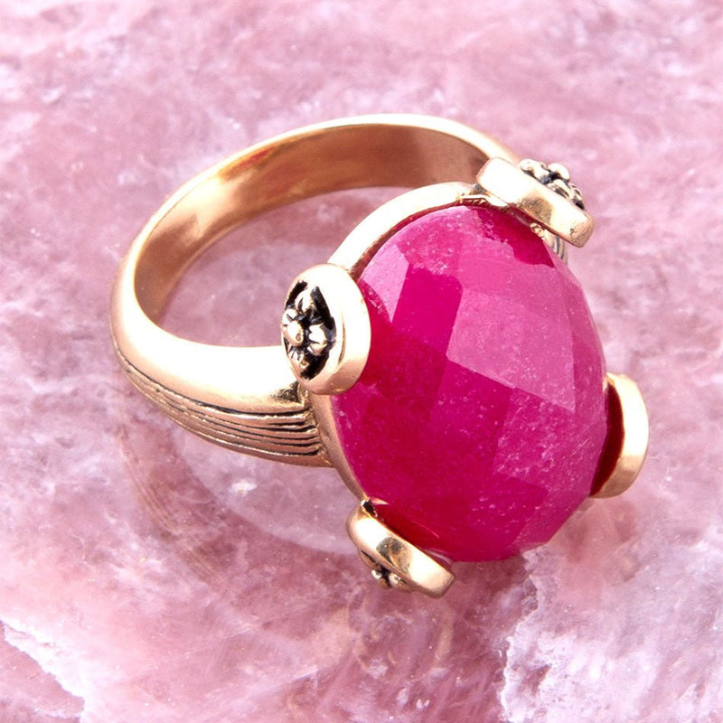 Red Raspberry Quartz Golden Statement Ring - Barse Jewelry